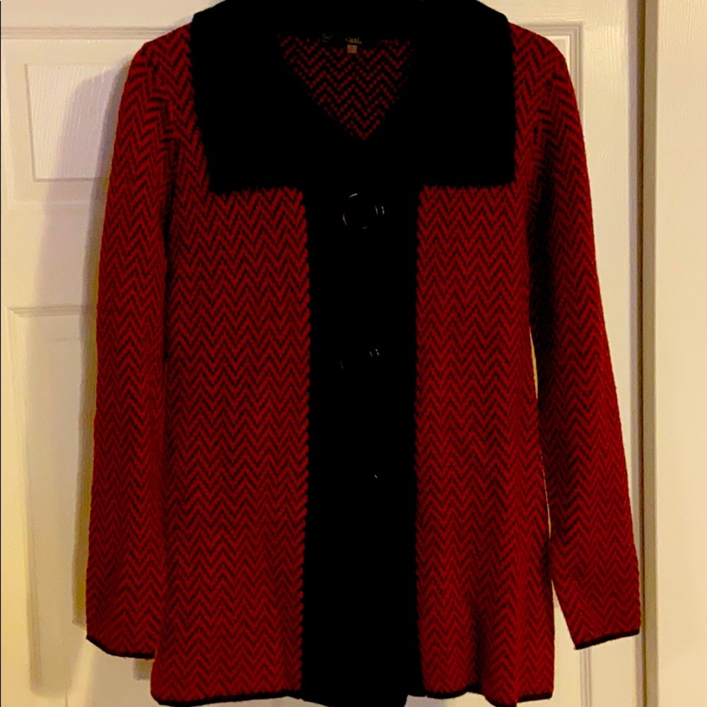 Women’s size S, Red/Black large buttons Sweater